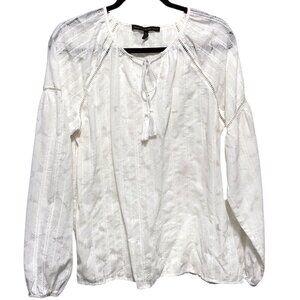 White House Black Market White Floral Round Neck Long Sleeve Top L